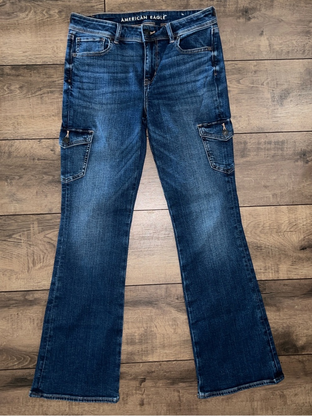 Dark Blue Kick Boot Cargo Jeans